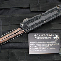 Microtech Scarab II 2024- Double Edge- Black Handle- Stingray Inlay- Baker Forge Coppermai Damascus Blade 1280-16 MS1