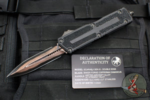 Microtech Scarab II 2024- Double Edge- Black Handle- Stingray Inlay- Baker Forge Coppermai Damascus Blade 1280-16 MS1