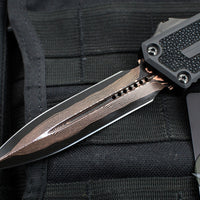 Microtech Scarab II 2024- Double Edge- Black Handle- Stingray Inlay- Baker Forge Coppermai Damascus Blade 1280-16 MS1