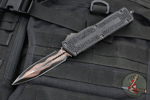 Microtech Scarab II 2024- Double Edge- Black Handle- Stingray Inlay- Baker Forge Coppermai Damascus Blade 1280-16 MS1 V2