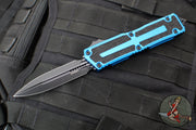 Microtech Scarab II- Gen III- Double Edge- Blue Handle- Black Plain Edge Blade 1280-1 BL