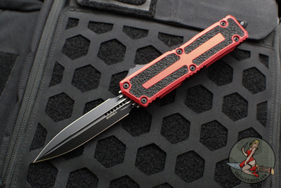 Microtech Scarab II- Gen III- Double Edge- Red Handle- Black Plain Edge Blade 1280-1 RD