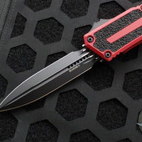 Microtech Scarab II- Gen III- Double Edge- Red Handle- Black Plain Edge Blade 1280-1 RD