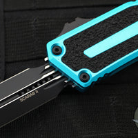 Microtech Scarab II- Gen III- Double Edge- Turquoise Handle- Black Plain Edge Blade 1280-1 TQ