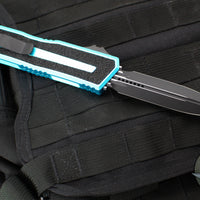 Microtech Scarab II- Gen III- Double Edge- Turquoise Handle- Black Plain Edge Blade 1280-1 TQ