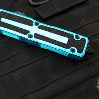 Microtech Scarab II- Gen III- Double Edge- Turquoise Handle- Black Plain Edge Blade 1280-1 TQ