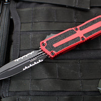 Microtech Scarab II- Gen III- Double Edge- Red Handle- Black Part Serrated Edge Blade 1280-2 RD