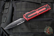 Microtech Scarab II- Gen III- Double Edge- Red Handle- Black Part Serrated Edge Blade 1280-2 RD