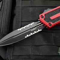 Microtech Scarab II- Gen III- Double Edge- Red Handle- Black Part Serrated Edge Blade 1280-2 RD