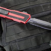 Microtech Scarab II- Gen III- Double Edge- Red Handle- Black Part Serrated Edge Blade 1280-2 RD