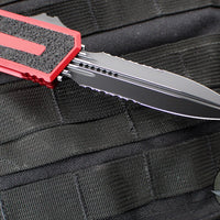 Microtech Scarab II- Gen III- Double Edge- Red Handle- Black Part Serrated Edge Blade 1280-2 RD