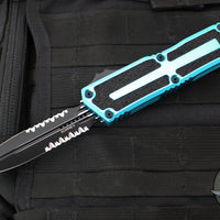 Microtech Scarab II- Gen III- Double Edge- Turquoise Handle- Black Part Serrated Edge Blade 1280-2 TQ