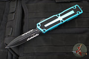 Microtech Scarab II- Gen III- Double Edge- Turquoise Handle- Black Part Serrated Edge Blade 1280-2 TQ