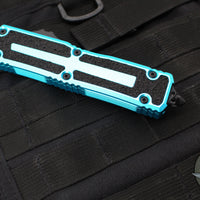 Microtech Scarab II- Gen III- Double Edge- Turquoise Handle- Black Part Serrated Edge Blade 1280-2 TQ