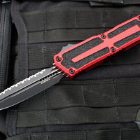 Microtech Scarab II- Gen III- Double Edge- Red Handle- Black Full Serrated Edge Blade 1280-3 RD