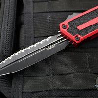 Microtech Scarab II- Gen III- Double Edge- Red Handle- Black Full Serrated Edge Blade 1280-3 RD