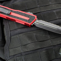 Microtech Scarab II- Gen III- Double Edge- Red Handle- Black Full Serrated Edge Blade 1280-3 RD