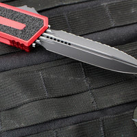 Microtech Scarab II- Gen III- Double Edge- Red Handle- Black Full Serrated Edge Blade 1280-3 RD