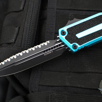 Microtech Scarab II- Gen III- Double Edge- Turquoise Handle- Black Full Serrated Edge Blade 1280-3 TQ