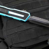 Microtech Scarab II- Gen III- Double Edge- Turquoise Handle- Black Full Serrated Edge Blade 1280-3 TQ