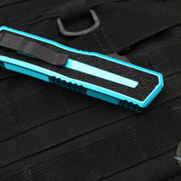 Microtech Scarab II- Gen III- Double Edge- Turquoise Handle- Black Full Serrated Edge Blade 1280-3 TQ