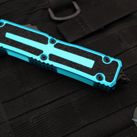 Microtech Scarab II- Gen III- Double Edge- Turquoise Handle- Black Full Serrated Edge Blade 1280-3 TQ