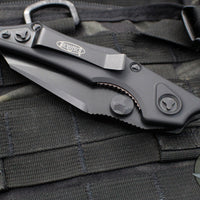 Vintage 2011 Microtech Select Fire- Manual- Tactical- Black Handle- Black Part Serrated Blade 129-2 T