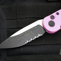 Microtech LUDT OTS Auto Knife- Slab Sided- Blasted Pink Cerakote- Black Part Serrated Edge Blade 135S-2 BPK