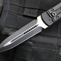 Microtech Cobra Knife- Auto Lever Lock- Tactical- False Double Edge Lightning Strike Carbon Fiber Handle- Black  Plain Edge Blade 136-1T-LS