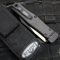 Vintage 2012 Microtech Cobra Knife- Auto Lever Lock- Bowie Blade- Lightning Strike Carbon Fiber Handle- Tactical Two-Tone Black Plain Edge Blade 137-1T-LS SN023