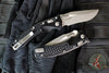 Microtech Knives- Amphibian Ram-Lok Folder- MINI- Frag Pattern Black Aluminum Handle- Stonewash Finished Blade 137MRL-10 FR