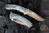 Microtech Knives- Amphibian Ram-Lok Folder- MINI- Fluted Pattern- Antique Denim Finished Titanium Handle- Bronzed Stonewash Finished Blade- Bronzed Hardware 137MRL-13 FLMS2