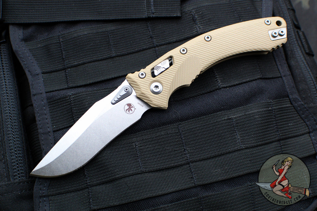 Microtech Knives- Amphibian Ram-Lok Folder- Fluted Tan G-10 Handle- St ...