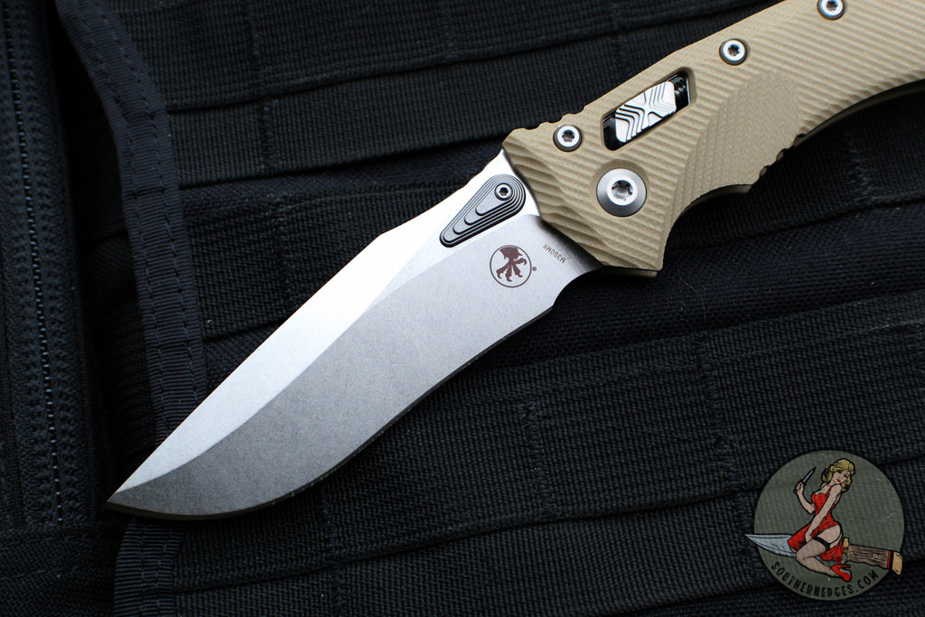 Microtech Knives- Amphibian Ram-Lok Folder- Fluted Tan G-10 Handle- St ...