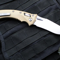 Microtech Knives- Amphibian Ram-Lok Folder- Fluted Tan G-10 Handle- Stonewash Plain Edge Blade 137RL-10 FLGTTA