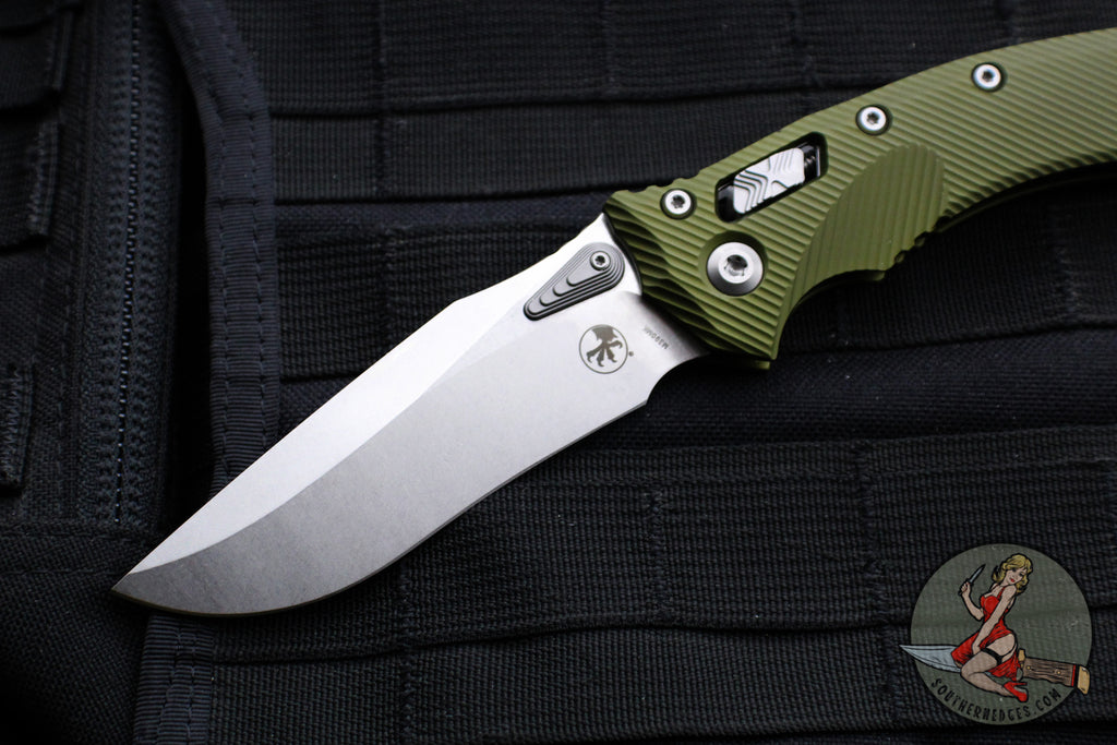 Microtech Knives- Amphibian Ram-Lok Folder- Fluted OD Green Aluminum H ...