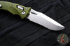 Microtech Knives- Amphibian Ram-Lok Folder- Fluted OD Green Aluminum Handle- Stonewash Plain Edge Blade 137RL-10 FLOD