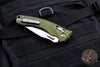 Microtech Knives- Amphibian Ram-Lok Folder- Fluted OD Green Aluminum Handle- Stonewash Plain Edge Blade 137RL-10 FLOD