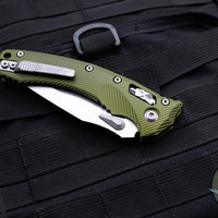 Microtech Knives- Amphibian Ram-Lok Folder- Fluted OD Green Aluminum Handle- Stonewash Plain Edge Blade 137RL-10 FLOD