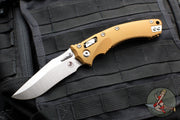 Microtech Knives- Amphibian Ram-Lok Folder- Fluted Tan Aluminum Handle- Stonewash Plain Edge Blade 137RL-10 FLTA