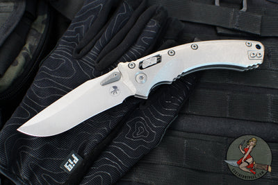 Marfione Select- Amphibian Ram-Lok Folder- Stonewash Finished Smooth Titanium Handle- Stonewash Plain Edge Blade- Blue Ti Backspacer 137RL-10 MS2
