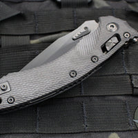 Microtech Knives- Amphibian Ram-Lok Folder- Fluted Carbon Fiber Handle- Black DLC Plain Edge Blade 137RL-1 DLCTFLCFS