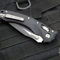 Microtech Knives- Amphibian Ram-Lok Folder- Fluted Black Aluminum Handle- Black Finished Blade 137RL-1 FL