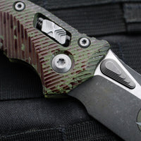 Microtech Knives- Amphibian Ram-Lok Folder- Fluted Outbreak Finished Aluminum Handle- Black Finished Blade 137RL-1 FLOBS