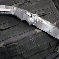 Microtech Knives- Amphibian Ram-Lok Folder- Fluted Urban Camo Finished Aluminum Handle- Urban Camo Finished Plain Edge Blade 137RL-1 FLUCS
