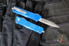 Microtech Troodon OTF Knife- Double Edge- Distressed Blue Handle- Apocalyptic Blade 138-10 DBL
