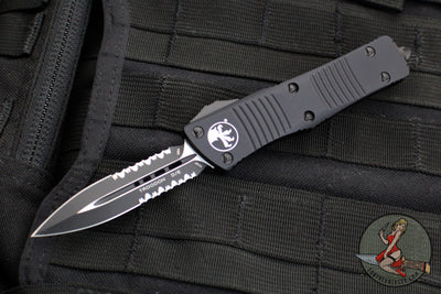 Microtech Troodon OTF Knife- Double Edge- Tactical- Black Handle- Black Part Serrated Blade 138-2 T 2019