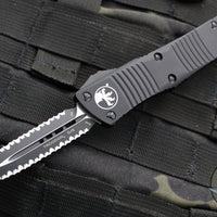 Microtech Troodon OTF Knife- Double Edge- Tactical- Black Handle- Double Full Serrated Black Blade 138-D3 T v3