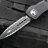 Microtech Troodon OTF Knife- Double Edge- Tactical- Black Handle- Double Full Serrated Black Blade 138-D3 T v3