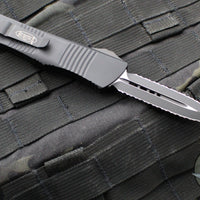 Microtech Troodon OTF Knife- Double Edge- Tactical- Black Handle- Double Full Serrated Black Blade 138-D3 T v3